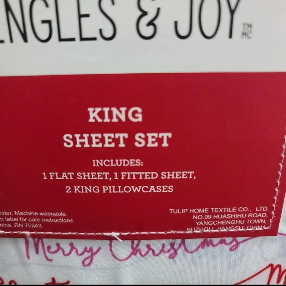 Jingles & Joy Colorful Merry Christmas KING Bed Sheet Set Decor NEW